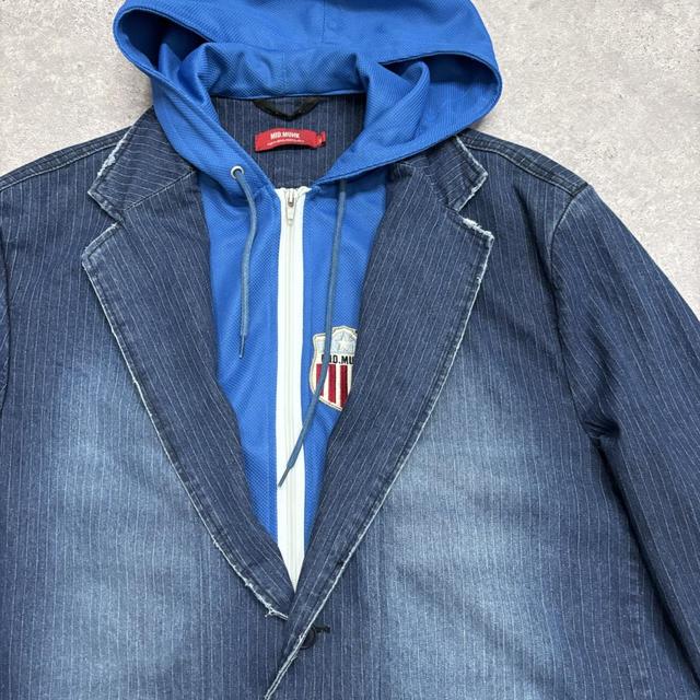 Pinstripe denim blazer with hoodie