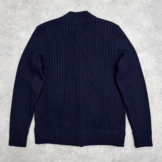 Navy crew neck wool cardigan