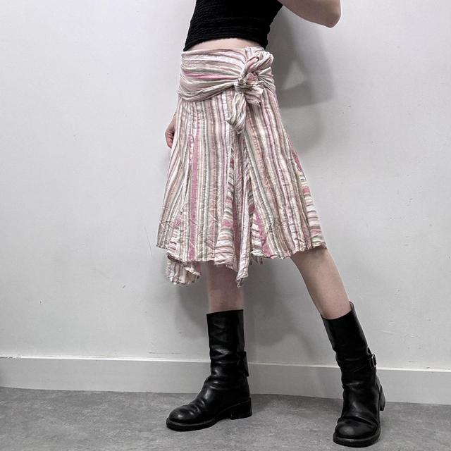 Asymmetric puff pinstripe diagonal midi skirt