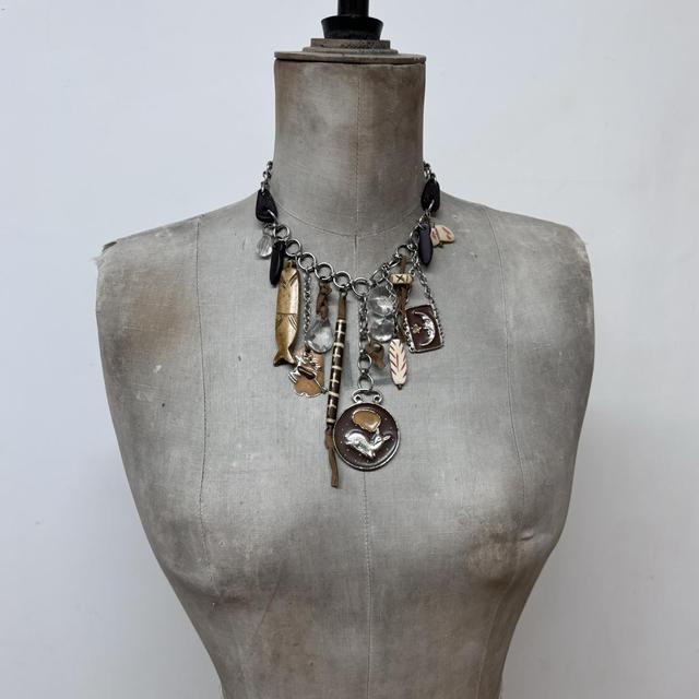 Layered chain archival charm necklace