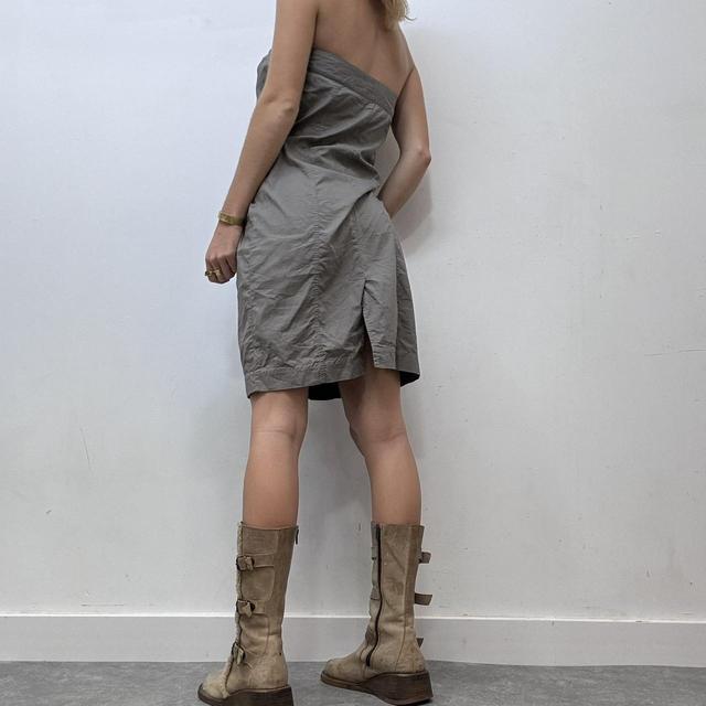 Khaki cargo strapless boob tube dress