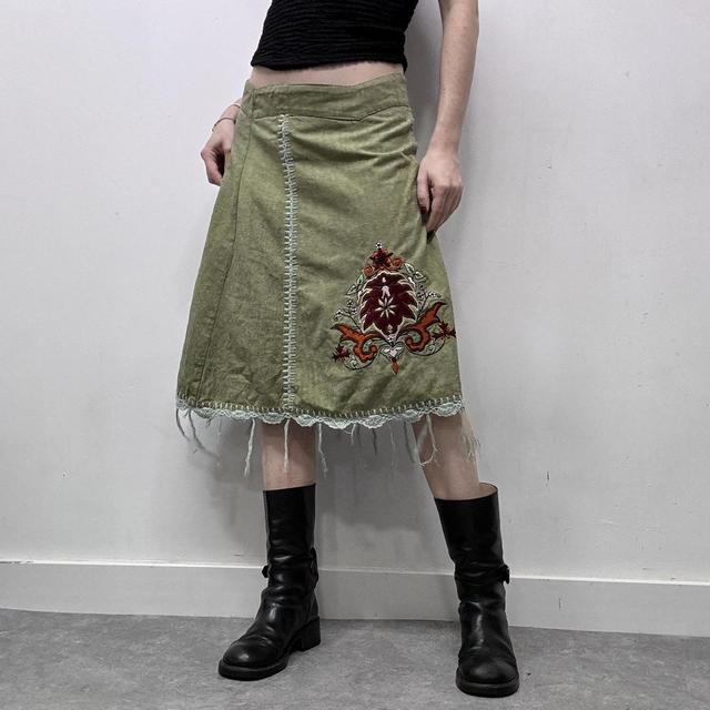 Green fairy lace crochet embeslihed floral skirt