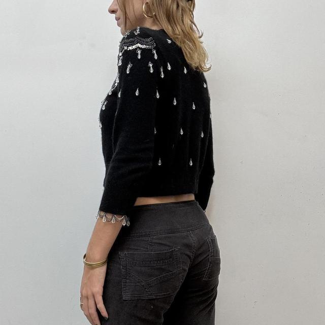Black cropped beaded cardigan