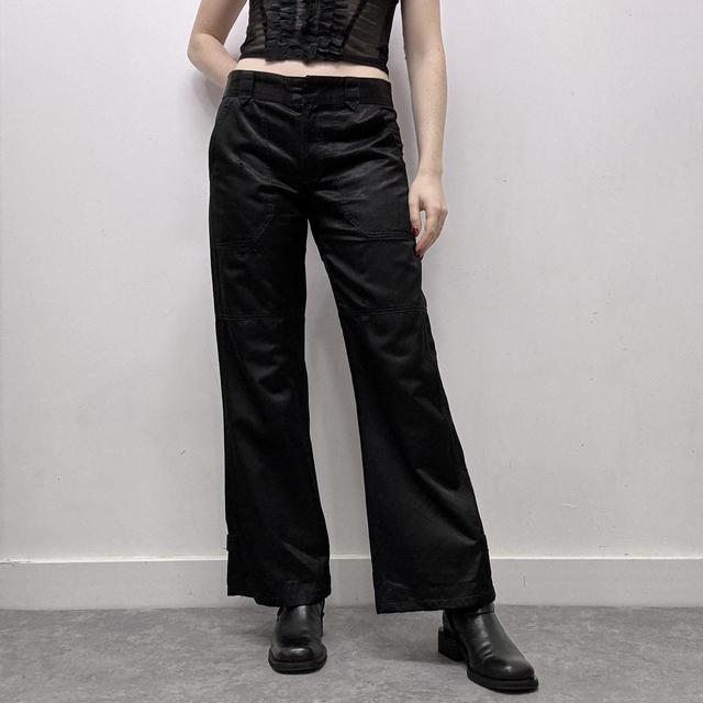 Black satin cargo pants