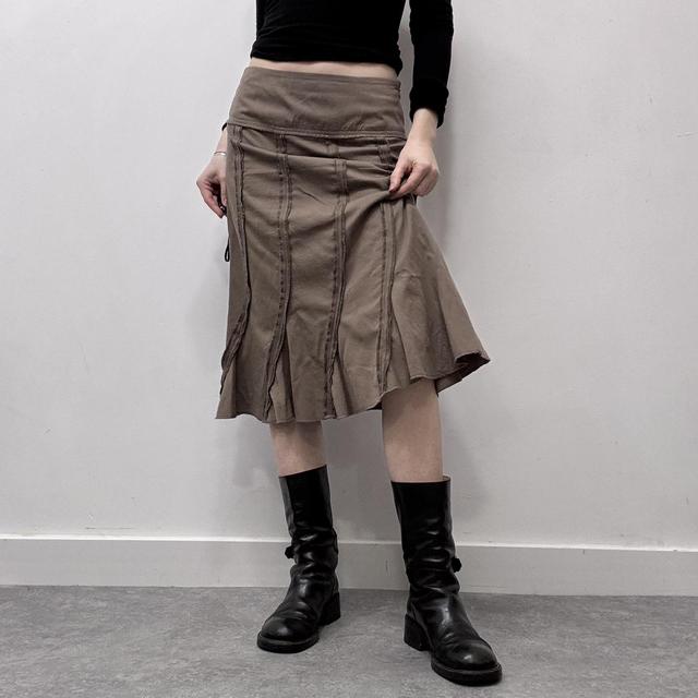 Flared tan striped midi skirt