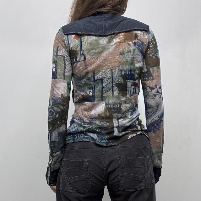Sheer graphic patterned layered waistcoat top