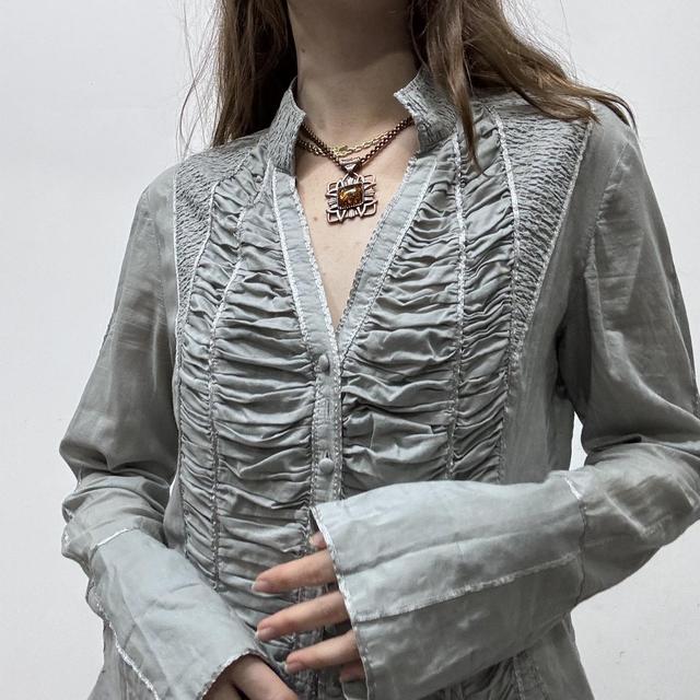 Grey gathered corset flared shirt