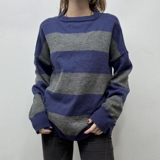 Oversized striped wool knit jumper