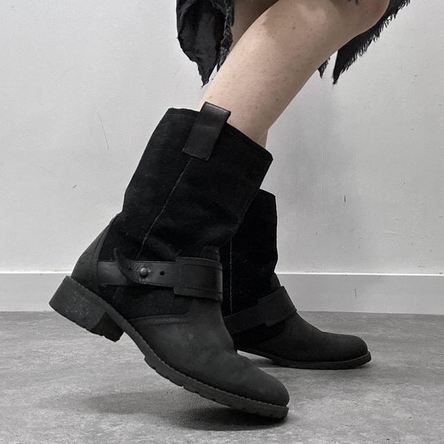 Black suede biker boots