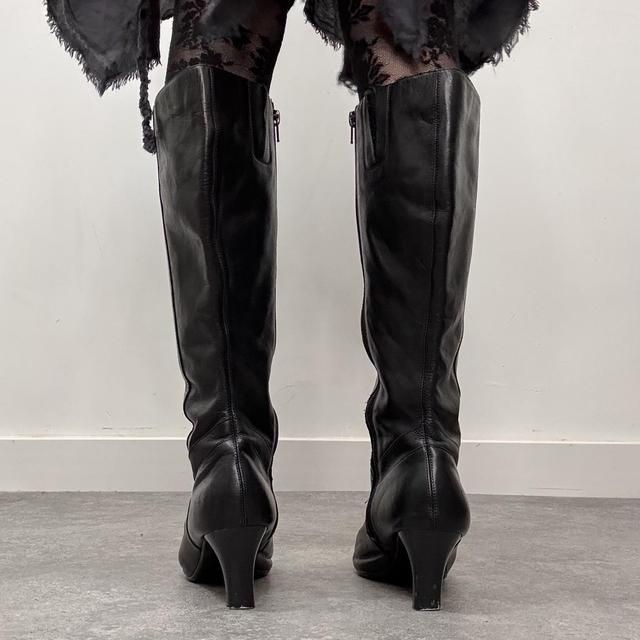 Black leather heel boots