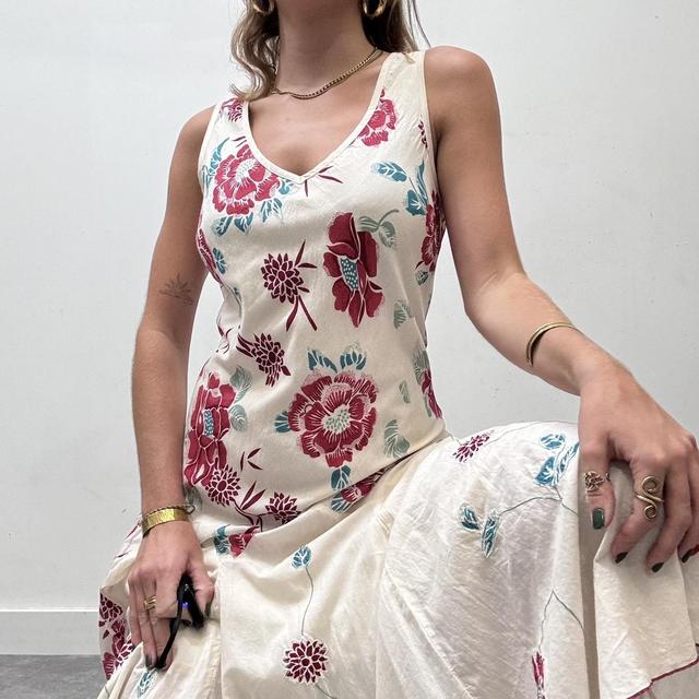 White flared bias cut floral maxi dress