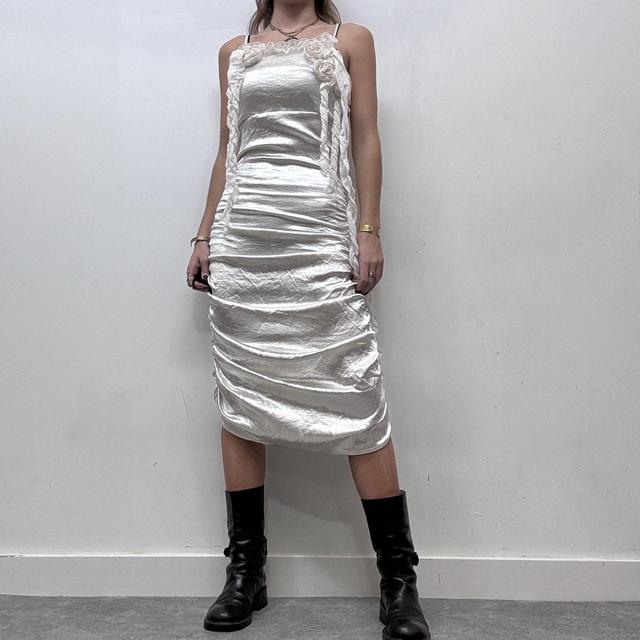White satin gathered cinch fairy dress