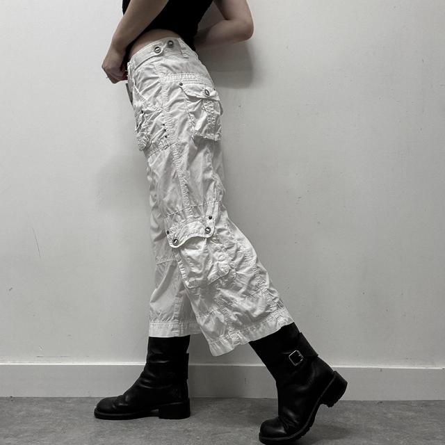 White utility cargo capri pants