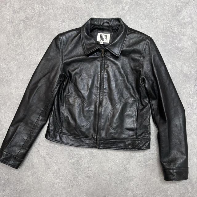 Black boxy leather jacket