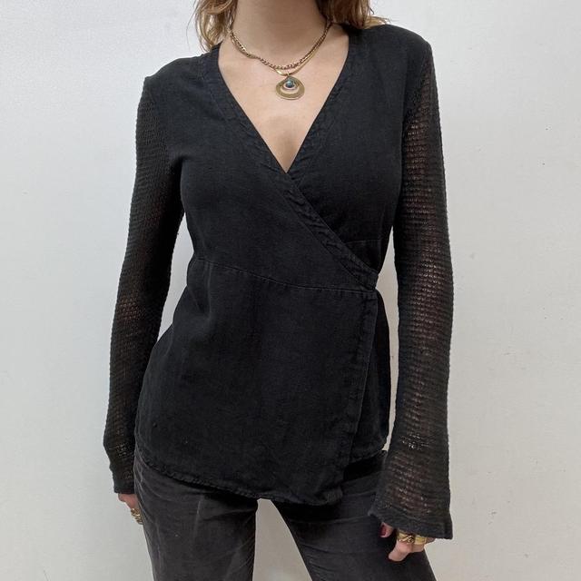Black linen wrap top