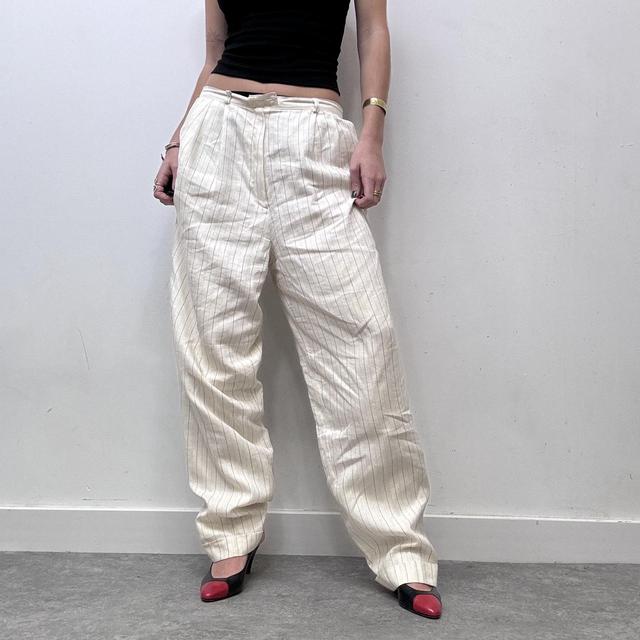 Oversized cream wide balloon leg pinstripe trousers
