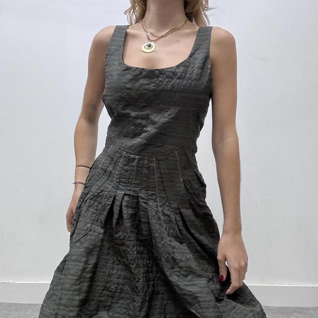 Vintage pinstripe puff midi dress