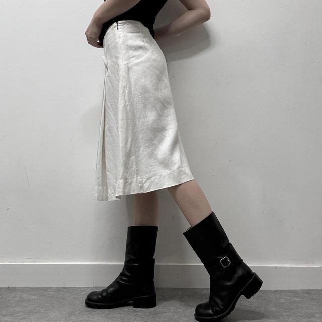 White linen pleated midi skirt