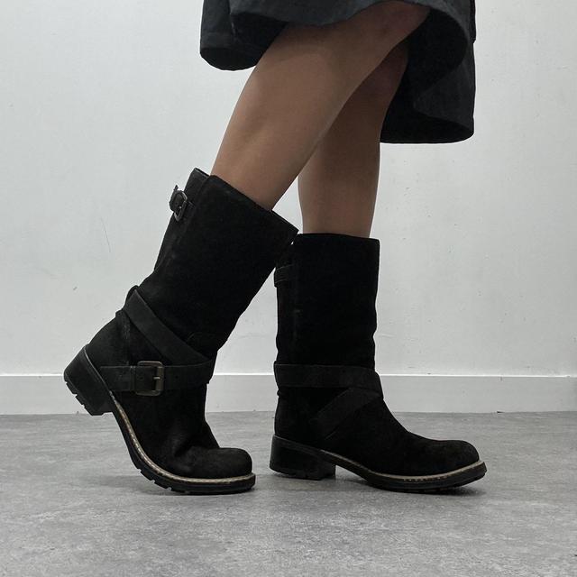 Black suede campus biker boots