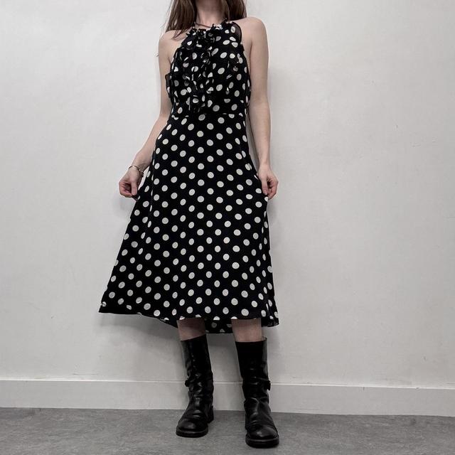 Silk polka dot ruffle coquette dress