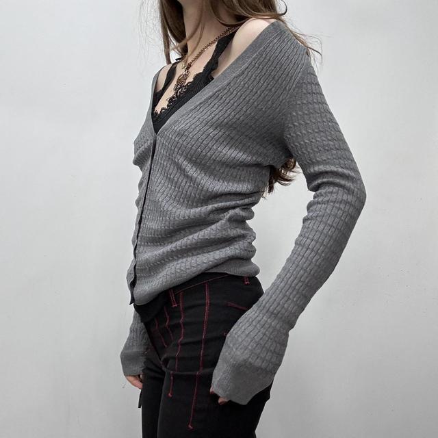 Grey slouchy cable knit cardigan