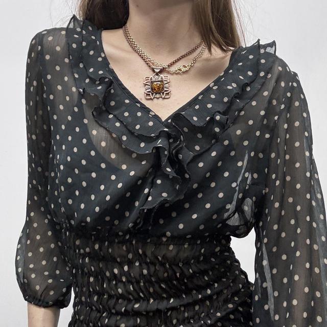 Sheer ruffle polka dot shirt