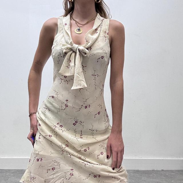 Floral bow neck midi dress