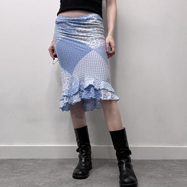 Patchwork floral printed bias cut midi skirt