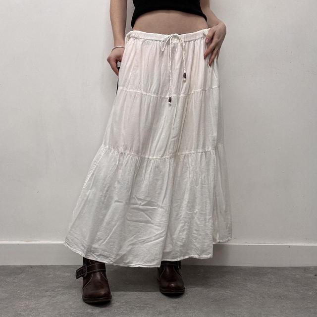 Tiered white cotton maxi skirt