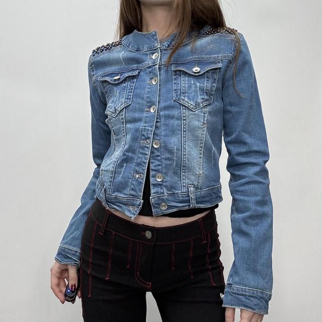 Studded cropped denim jacket
