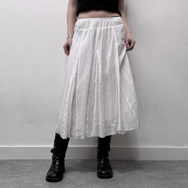 White crinkle pleated midi skirt