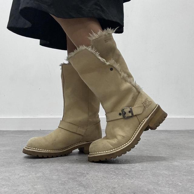 Tan suede biker boots