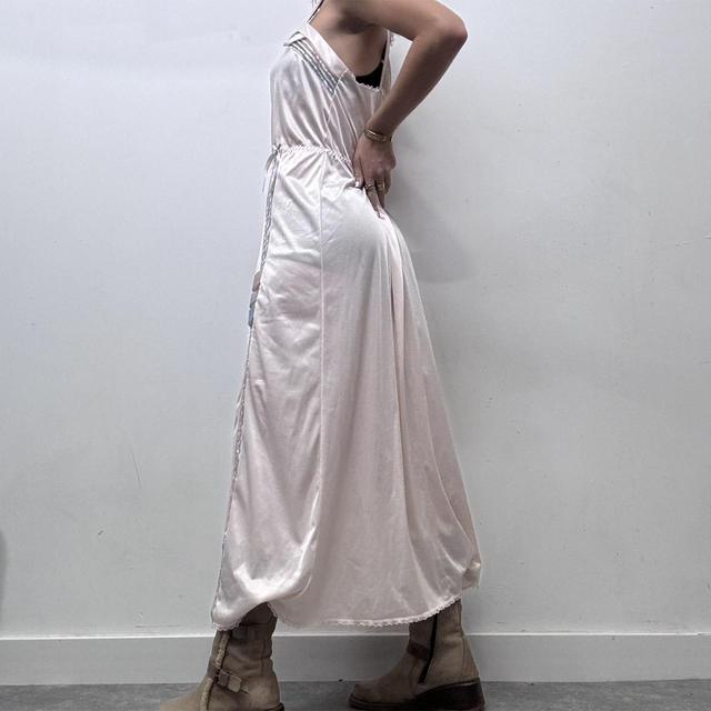 Pastel pink sheer pinstripe maxi dress