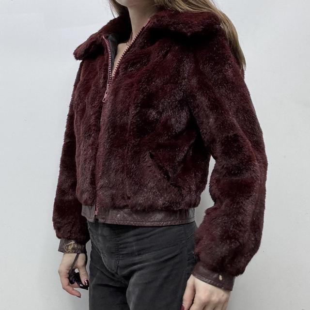 Red burgandy cropped fur jacket