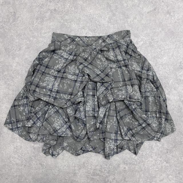 Checked puff draped skirt