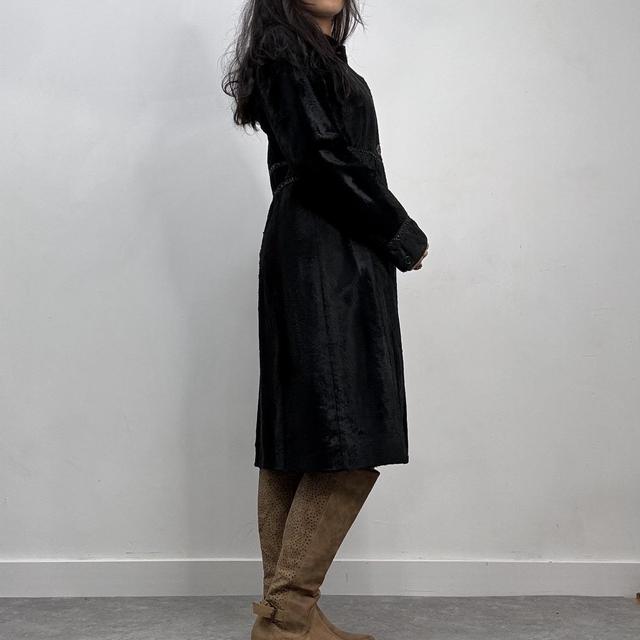 Black faux ponyhair fur peacoat coat