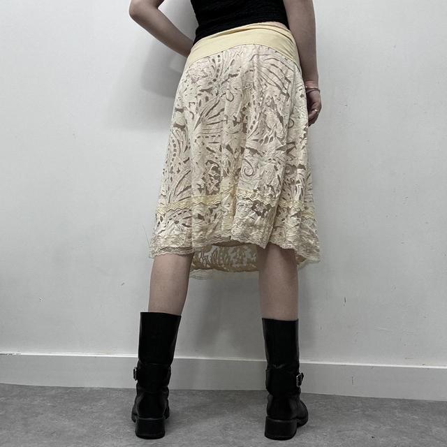 Cream lace preppy coquette midi skirt