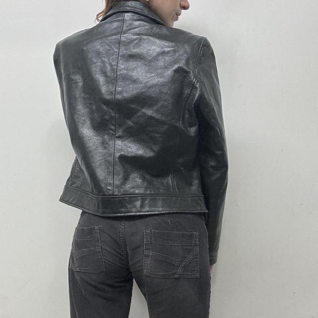 Black boxy leather jacket