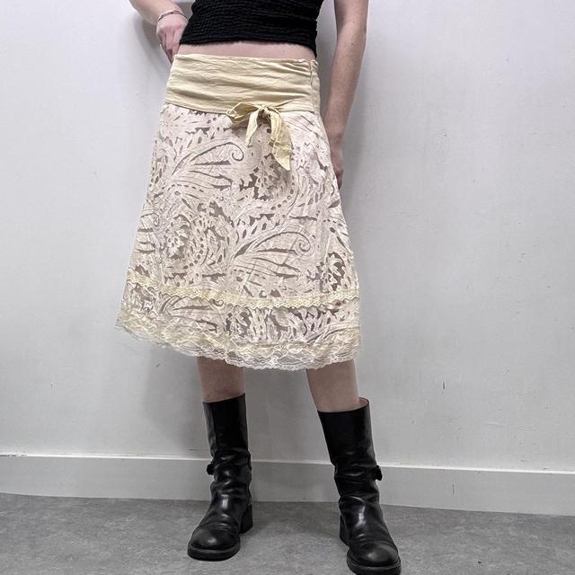 Cream lace preppy coquette midi skirt