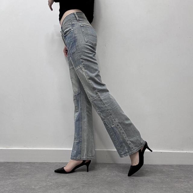 Distressed denim patchwork jeans