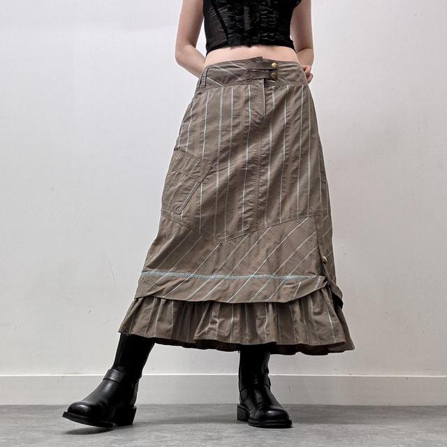 Brown pinstripe tech maxi skirt