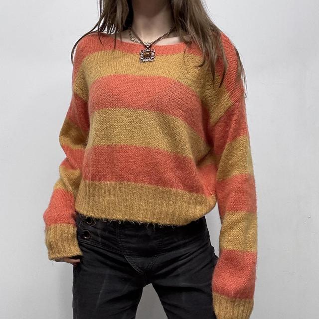 Striped slouchy mohair knit jumper