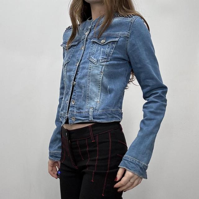 Studded cropped denim jacket