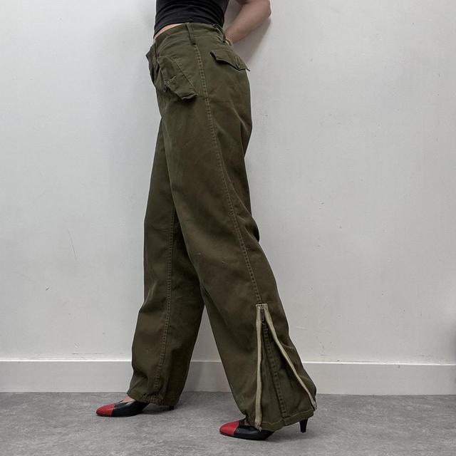 Khaki cargo puff canvas trousers