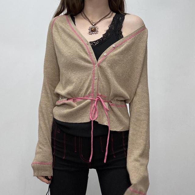 Slouchy tan knit cashmere cardigan