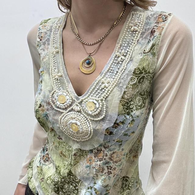 Flared fairy floral sheer mesh top