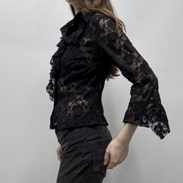 Black sheer lace flared shirt