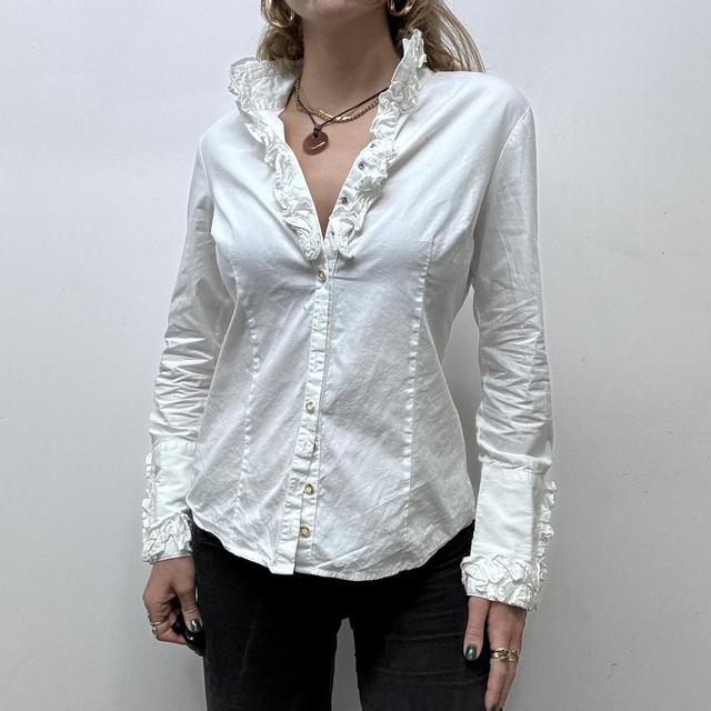 White cotton ruffle coquette shirt