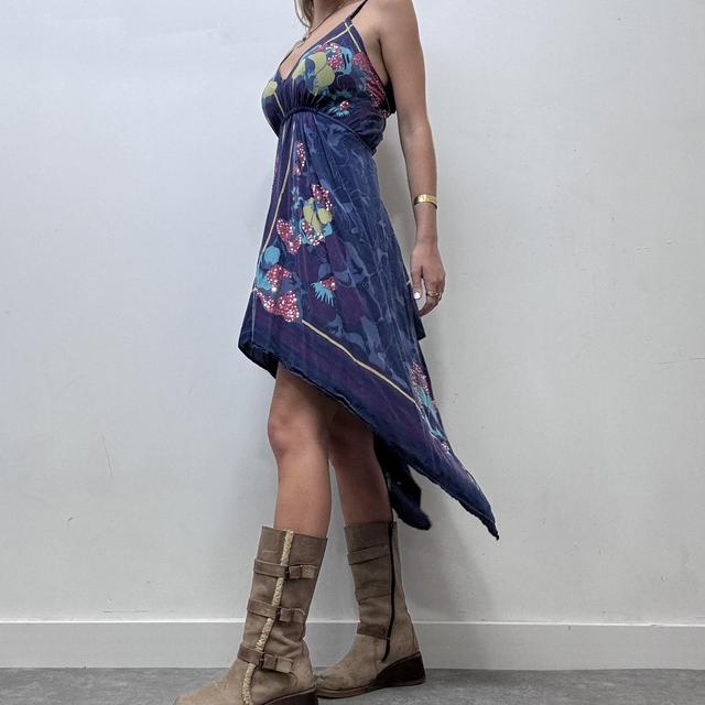 Printed silk handkerchief asymmetric dress