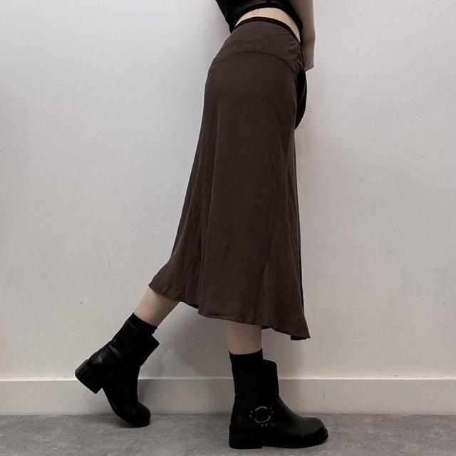 Brown bias flare midi skirt